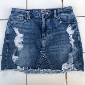 Hollister Sz 3 26 High Rise Mini Blue Jeans Skirt Distress Vintage Stretch
